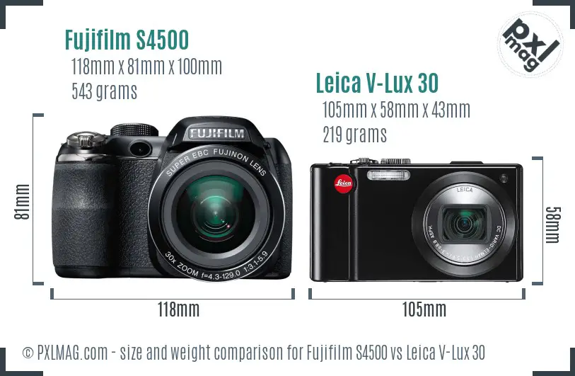 Fujifilm S4500 vs Leica V-Lux 30 size comparison Fujifilm S4500 vs Leica V-Lux 30 size comparison