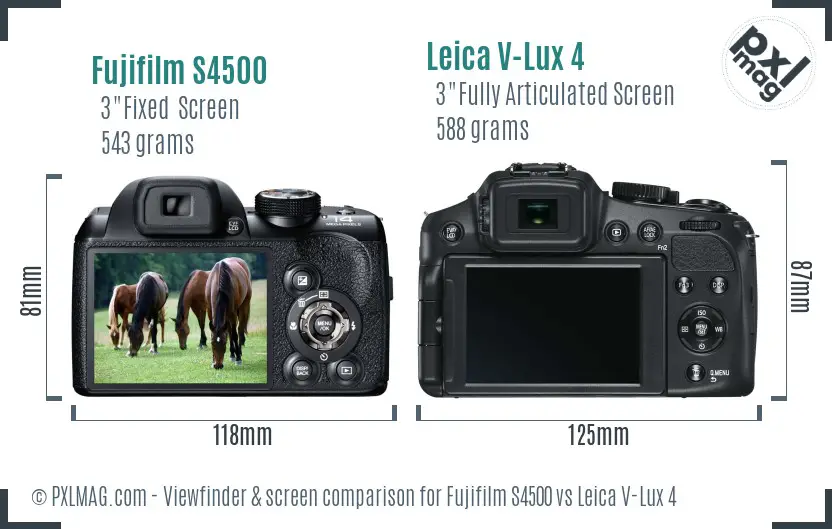 Fujifilm S4500 vs Leica V-Lux 4 Screen and Viewfinder comparison