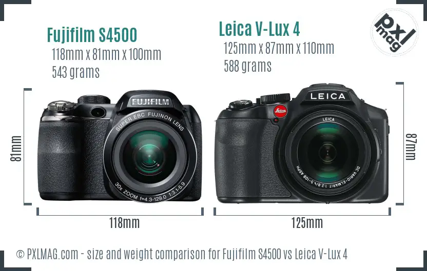 Fujifilm S4500 vs Leica V-Lux 4 size comparison