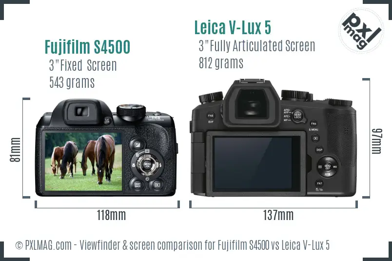 Fujifilm S4500 vs Leica V-Lux 5 Screen and Viewfinder comparison Fujifilm S4500 vs Leica V-Lux 5 Screen and Viewfinder comparison