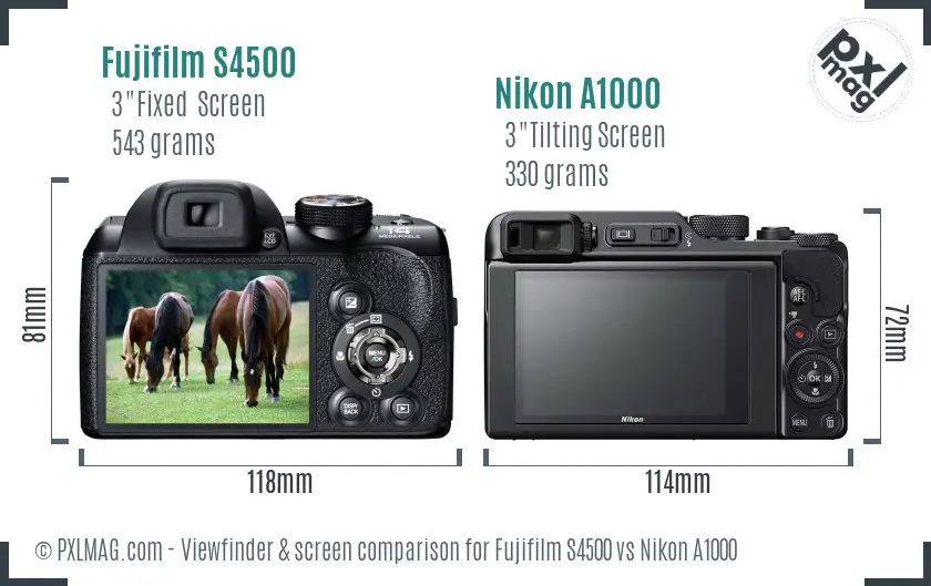Fujifilm S4500 vs Nikon A1000 Screen and Viewfinder comparison Fujifilm S4500 vs Nikon A1000 Screen and Viewfinder comparison