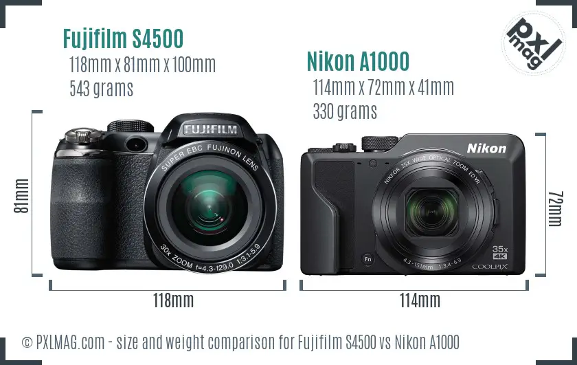 Fujifilm S4500 vs Nikon A1000 size comparison Fujifilm S4500 vs Nikon A1000 size comparison