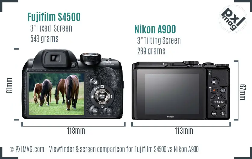 Fujifilm S4500 vs Nikon A900 Screen and Viewfinder comparison