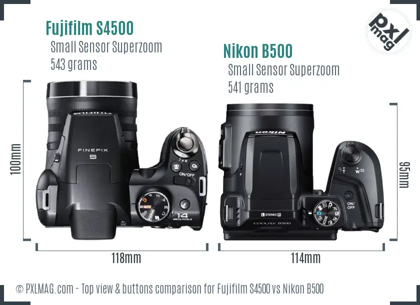 Fujifilm S4500 vs Nikon B500 top view buttons comparison