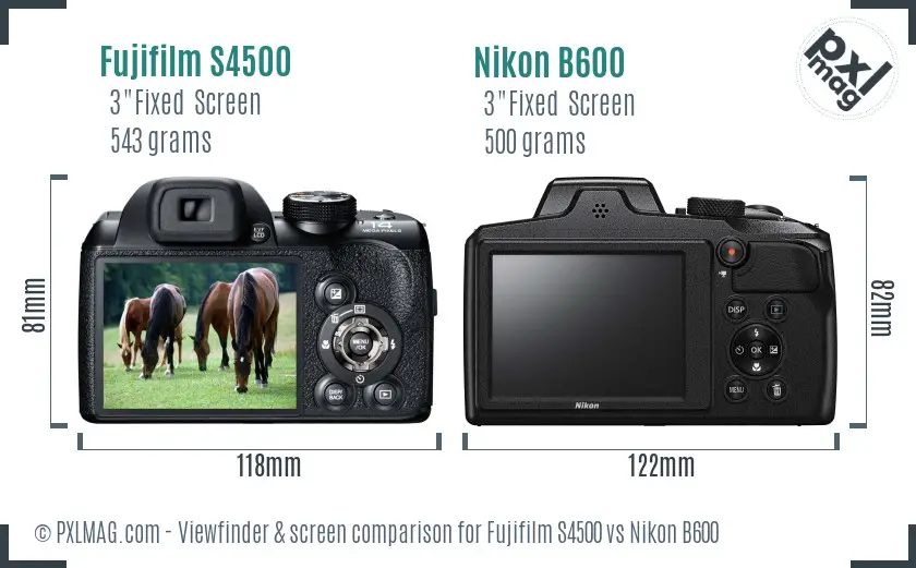 Fujifilm S4500 vs Nikon B600 Screen and Viewfinder comparison