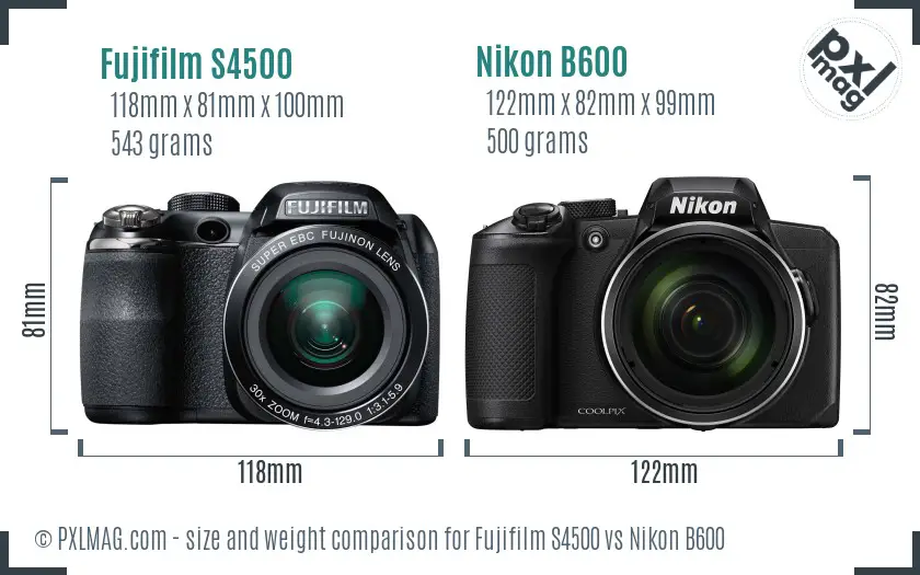 Fujifilm S4500 vs Nikon B600 size comparison