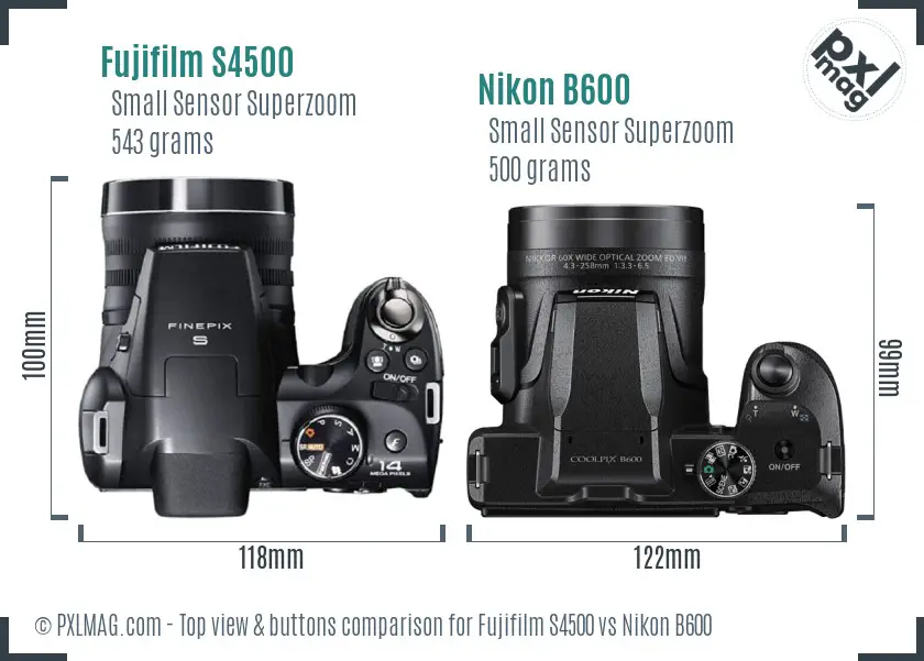 Fujifilm S4500 vs Nikon B600 top view buttons comparison
