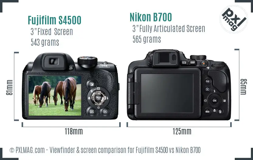Fujifilm S4500 vs Nikon B700 Screen and Viewfinder comparison