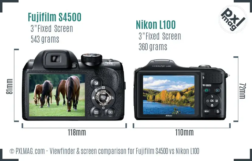 Fujifilm S4500 vs Nikon L100 Screen and Viewfinder comparison Fujifilm S4500 vs Nikon L100 Screen and Viewfinder comparison