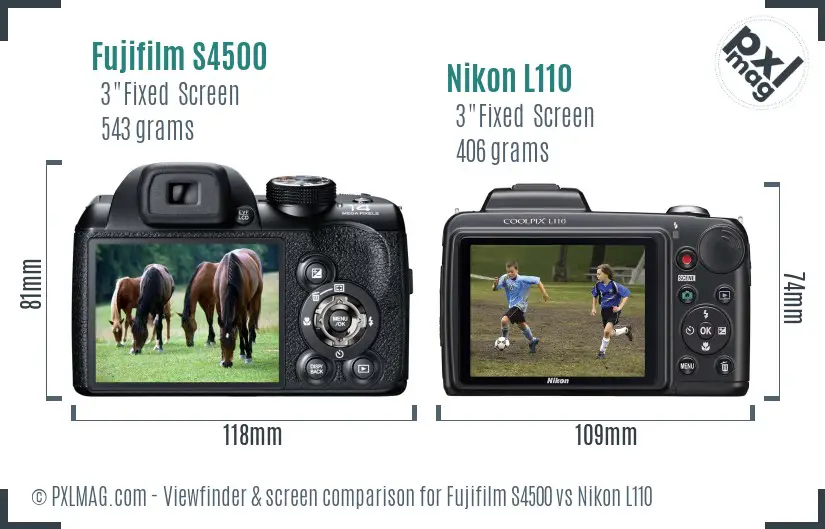 Fujifilm S4500 vs Nikon L110 Screen and Viewfinder comparison