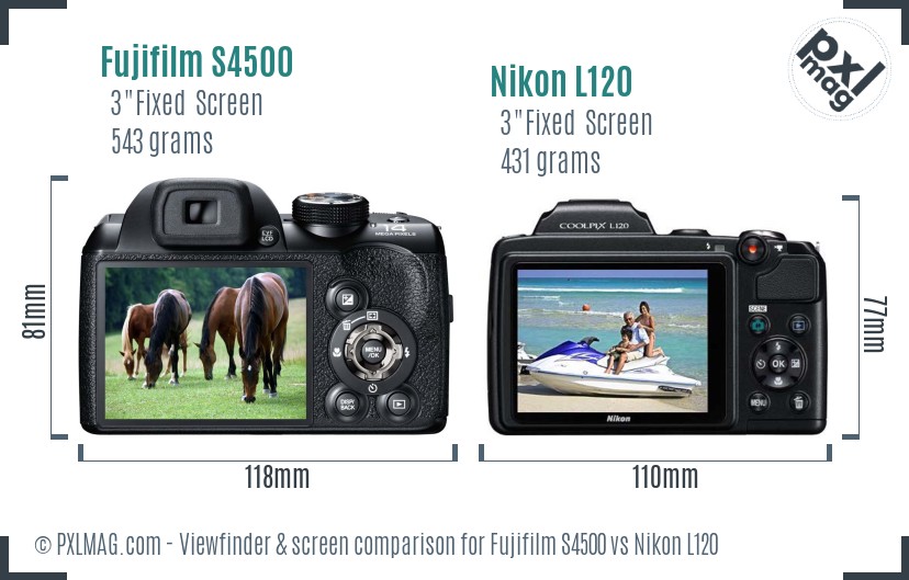 Fujifilm S4500 vs Nikon L120 Screen and Viewfinder comparison
