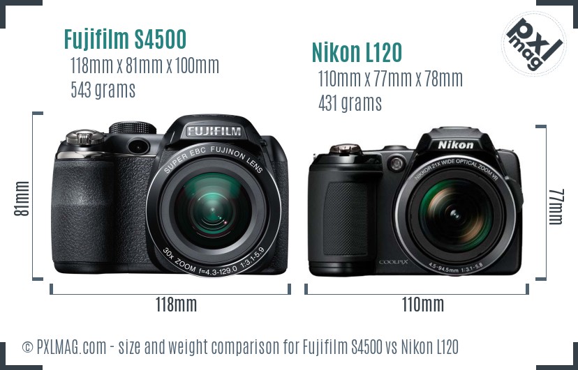 Fujifilm S4500 vs Nikon L120 size comparison Fujifilm S4500 vs Nikon L120 size comparison