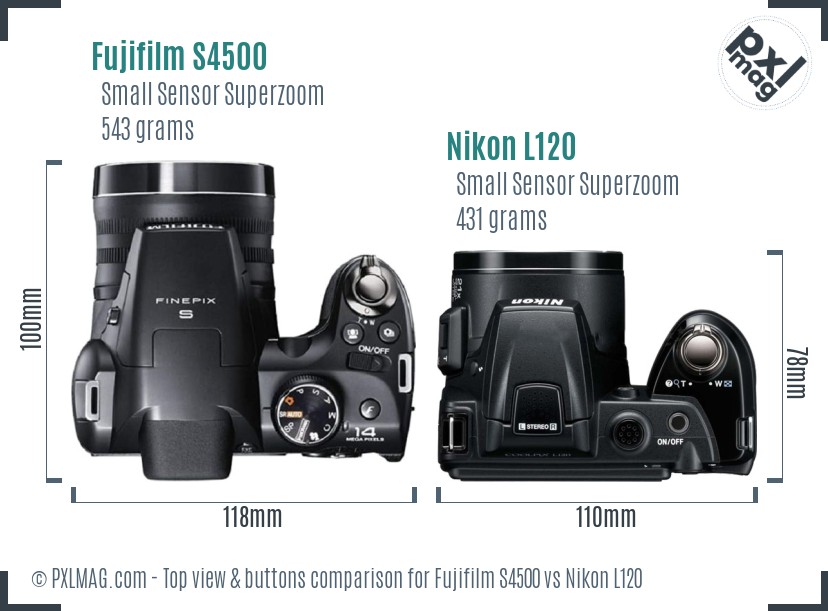 Fujifilm S4500 vs Nikon L120 top view buttons comparison