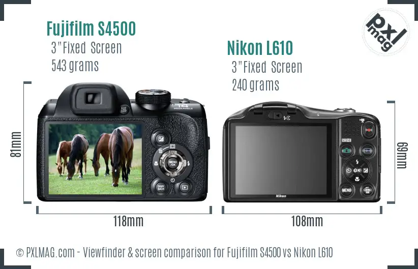 Fujifilm S4500 vs Nikon L610 Screen and Viewfinder comparison