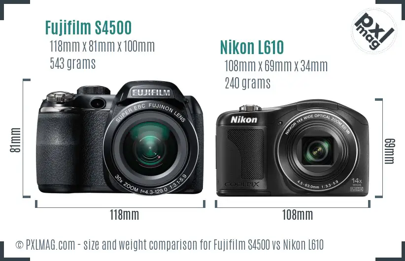 Fujifilm S4500 vs Nikon L610 size comparison