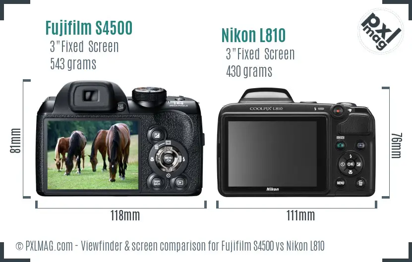 Fujifilm S4500 vs Nikon L810 Screen and Viewfinder comparison