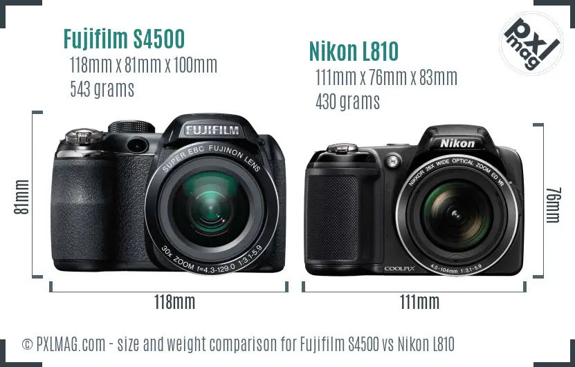 Fujifilm S4500 vs Nikon L810 size comparison