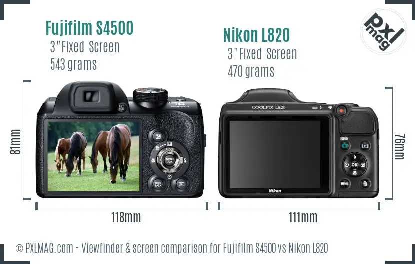 Fujifilm S4500 vs Nikon L820 Screen and Viewfinder comparison
