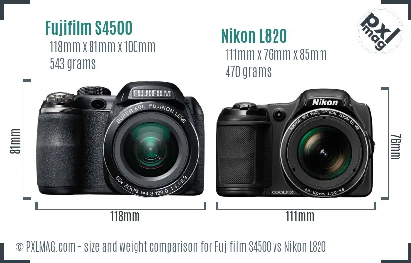 Fujifilm S4500 vs Nikon L820 size comparison