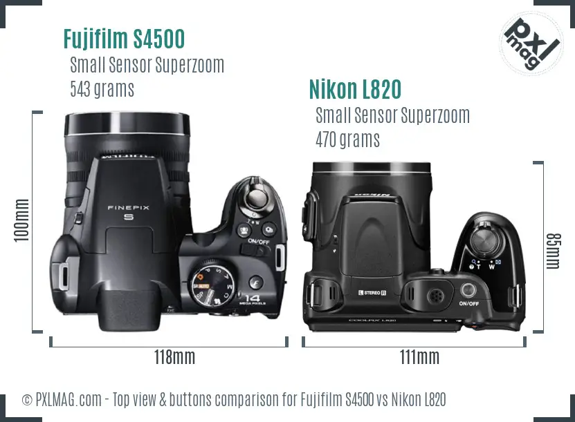 Fujifilm S4500 vs Nikon L820 top view buttons comparison
