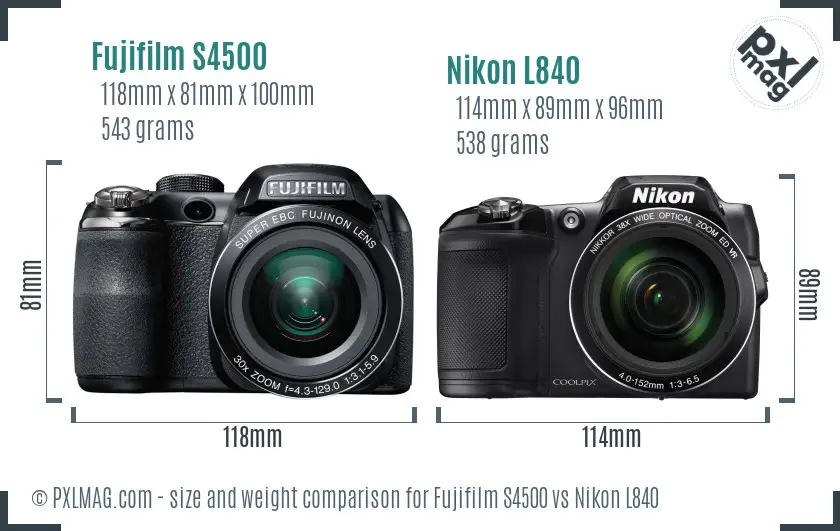 Fujifilm S4500 vs Nikon L840 size comparison