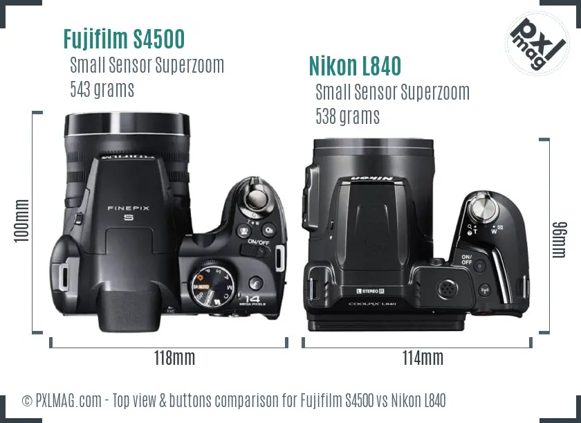 Fujifilm S4500 vs Nikon L840 top view buttons comparison