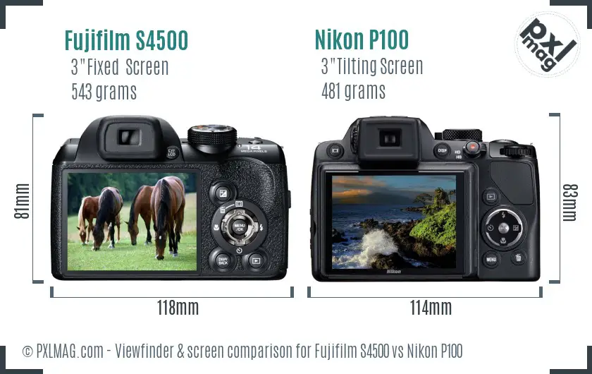 Fujifilm S4500 vs Nikon P100 Screen and Viewfinder comparison Fujifilm S4500 vs Nikon P100 Screen and Viewfinder comparison