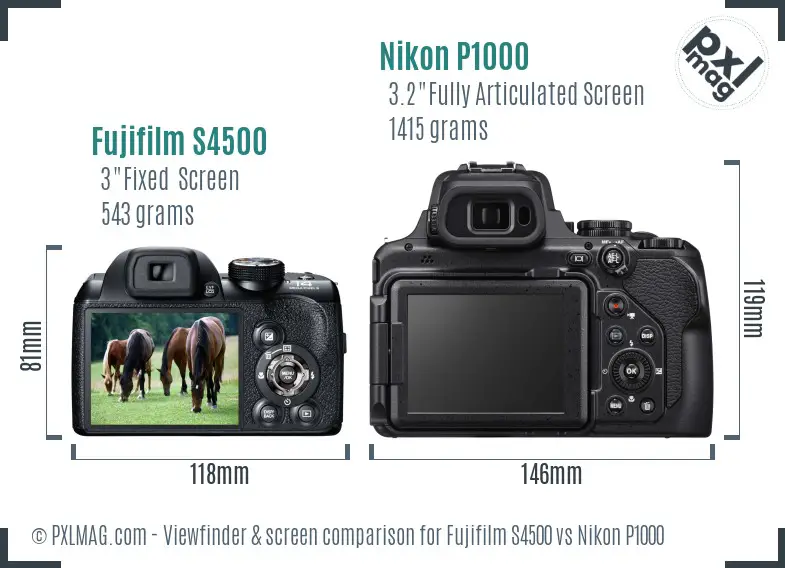 Fujifilm S4500 vs Nikon P1000 Screen and Viewfinder comparison