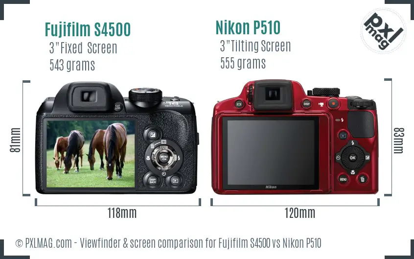 Fujifilm S4500 vs Nikon P510 Screen and Viewfinder comparison