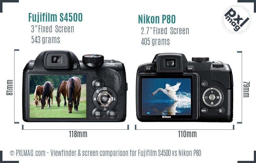 Fujifilm S4500 vs Nikon P80 Screen and Viewfinder comparison