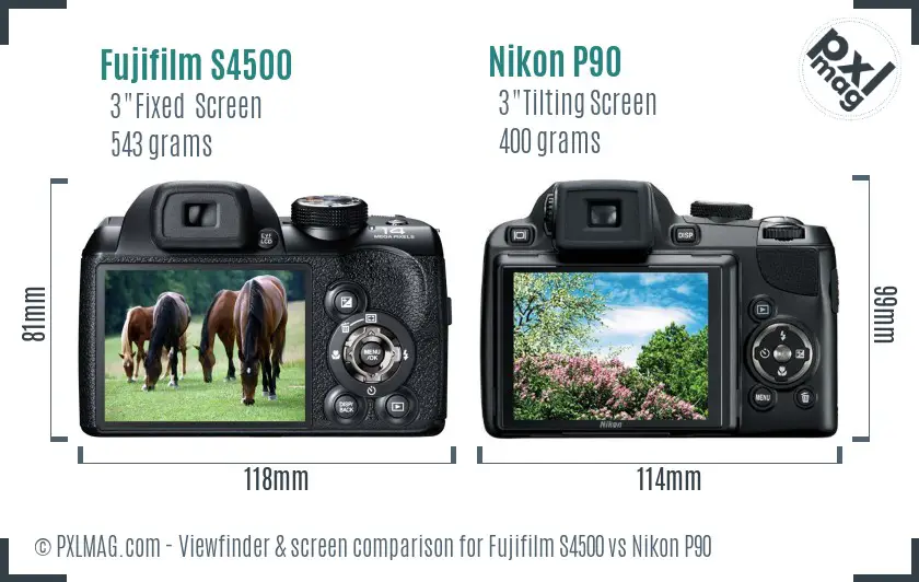Fujifilm S4500 vs Nikon P90 Screen and Viewfinder comparison