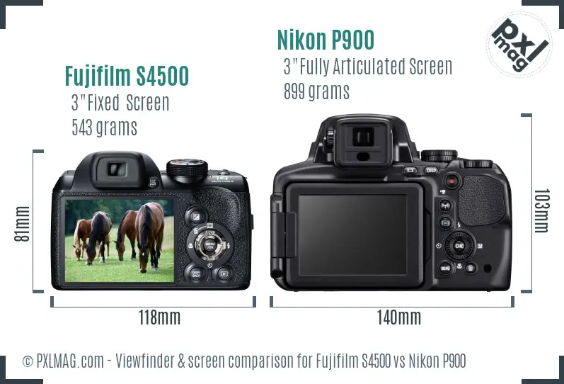 Fujifilm S4500 vs Nikon P900 Screen and Viewfinder comparison
