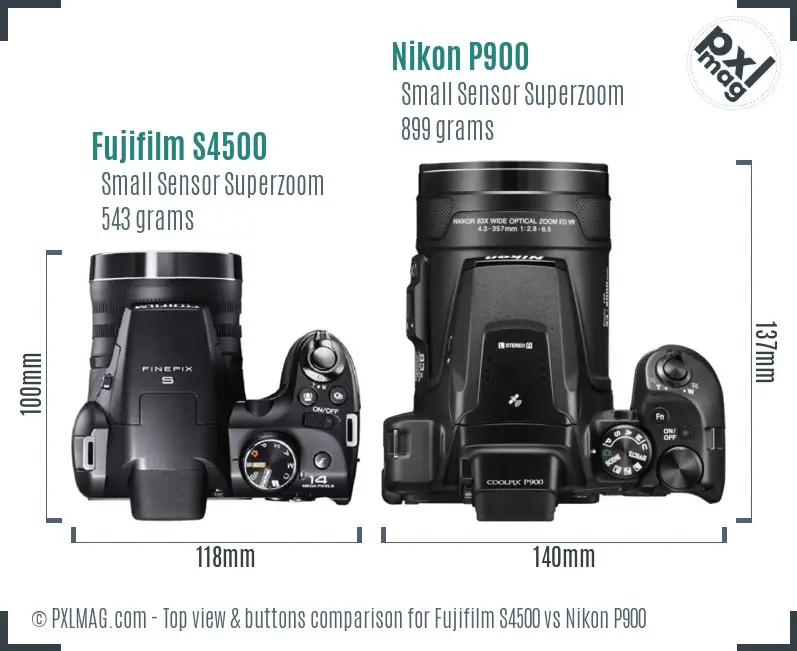 Fujifilm S4500 vs Nikon P900 top view buttons comparison