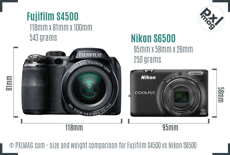 Fujifilm S4500 vs Nikon S6500 size comparison
