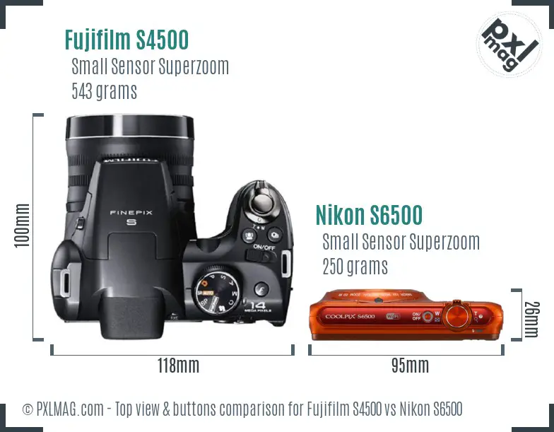 Fujifilm S4500 vs Nikon S6500 top view buttons comparison