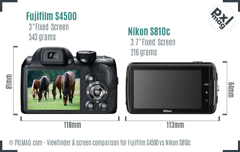 Fujifilm S4500 vs Nikon S810c Screen and Viewfinder comparison