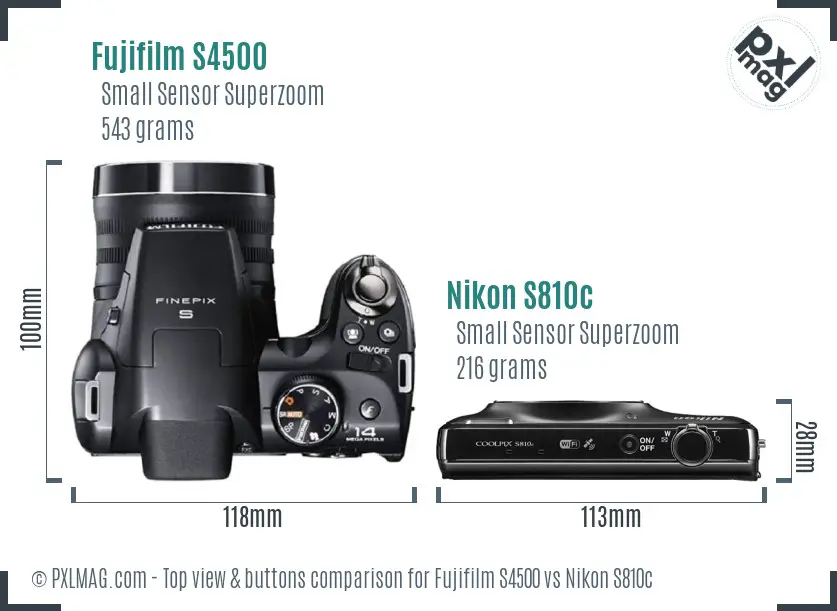 Fujifilm S4500 vs Nikon S810c top view buttons comparison