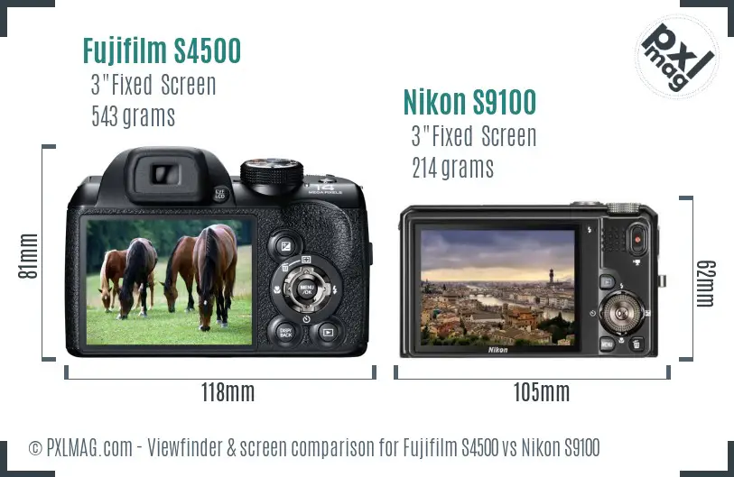 Fujifilm S4500 vs Nikon S9100 Screen and Viewfinder comparison