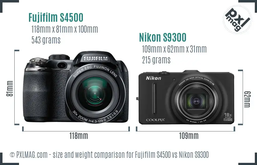 Fujifilm S4500 vs Nikon S9300 size comparison