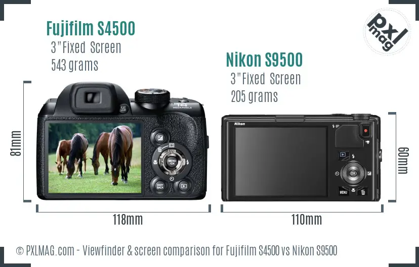 Fujifilm S4500 vs Nikon S9500 Screen and Viewfinder comparison