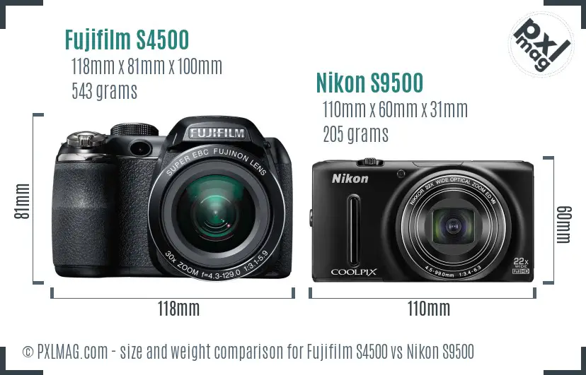 Fujifilm S4500 vs Nikon S9500 size comparison