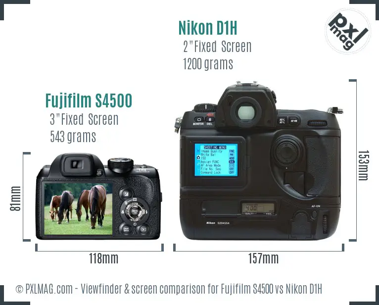 Fujifilm S4500 vs Nikon D1H Screen and Viewfinder comparison