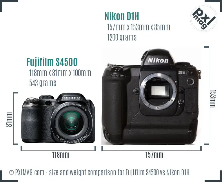 Fujifilm S4500 vs Nikon D1H size comparison