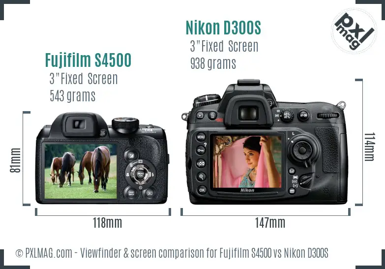 Fujifilm S4500 vs Nikon D300S Screen and Viewfinder comparison