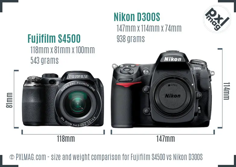 Fujifilm S4500 vs Nikon D300S size comparison