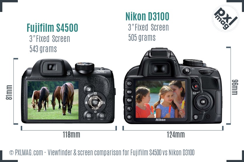 Fujifilm S4500 vs Nikon D3100 Screen and Viewfinder comparison