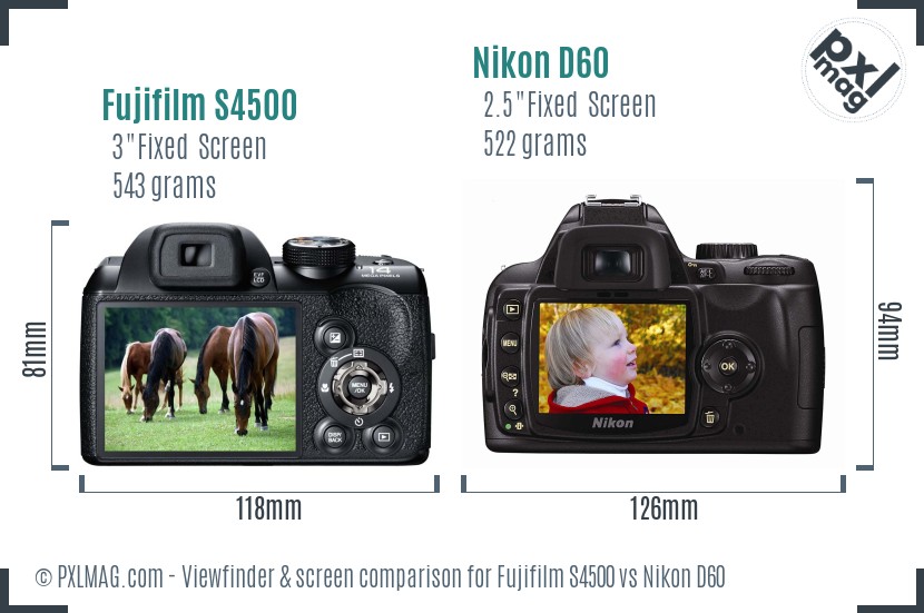Fujifilm S4500 vs Nikon D60 Screen and Viewfinder comparison