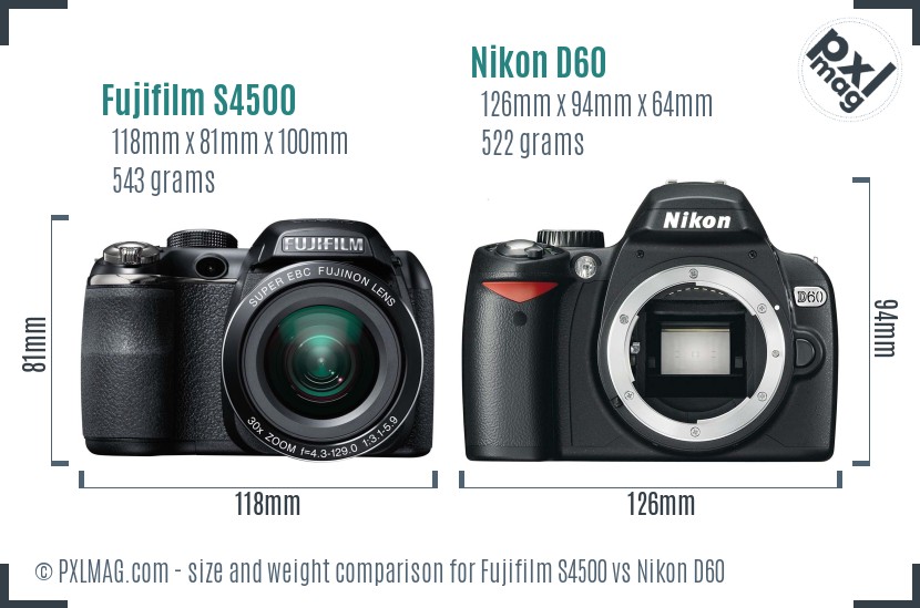 Fujifilm S4500 vs Nikon D60 size comparison