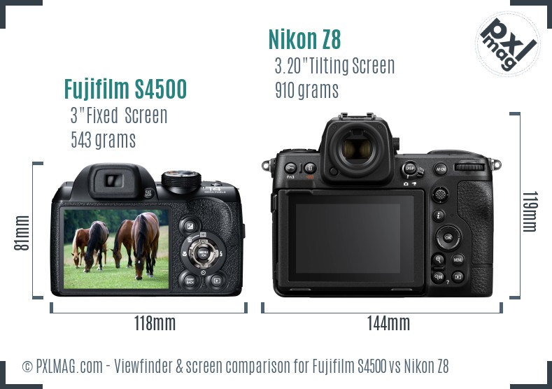 Fujifilm S4500 vs Nikon Z8 Screen and Viewfinder comparison