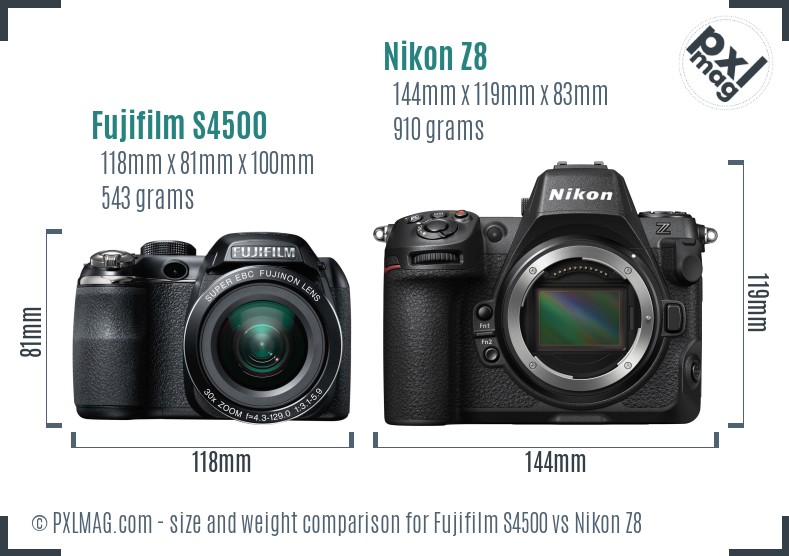 Fujifilm S4500 vs Nikon Z8 size comparison